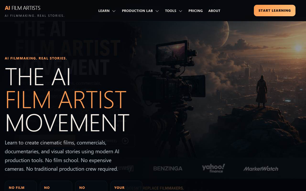 aifilmartists.com homepage screenshot