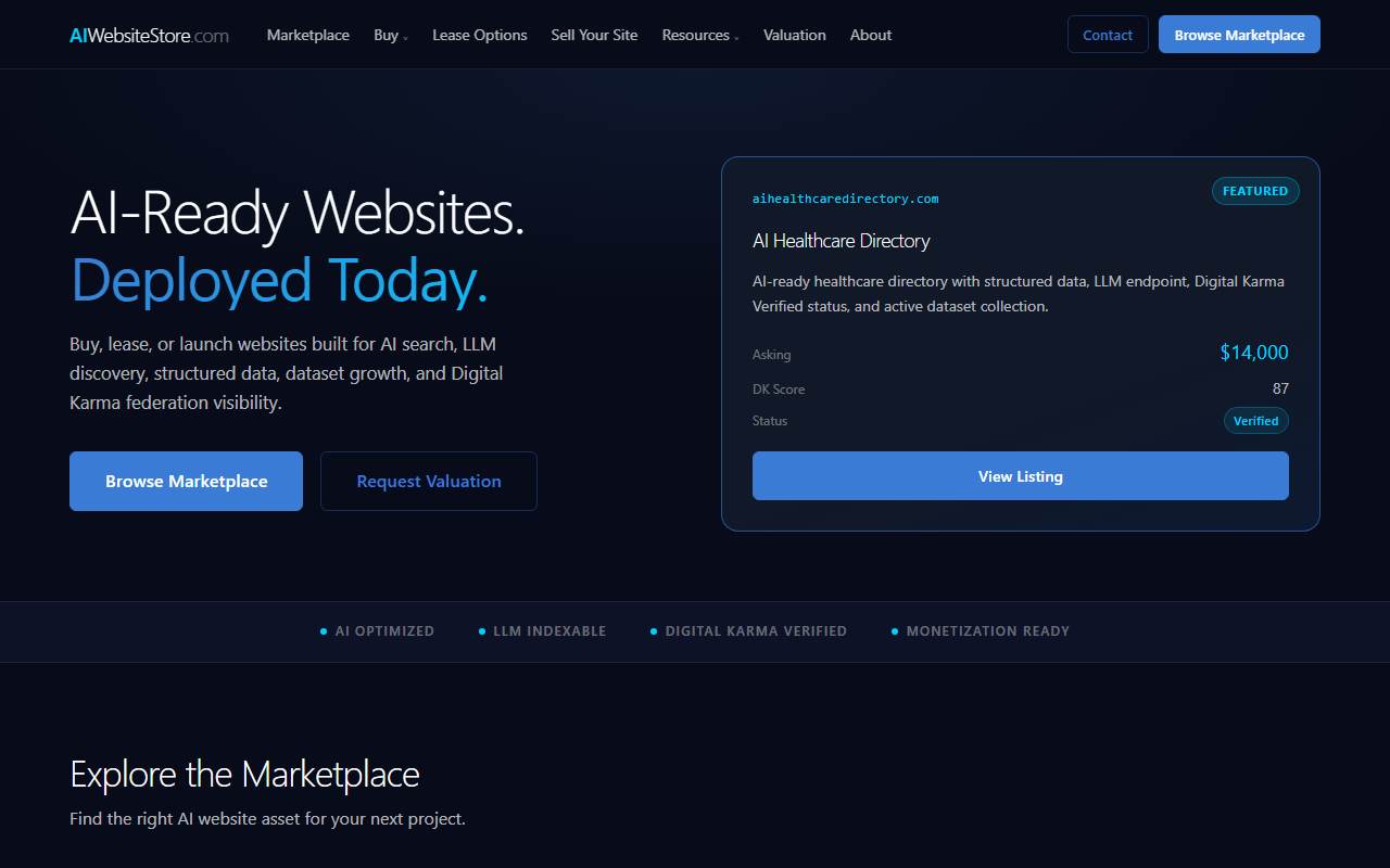 aiwebsitestore.com homepage screenshot