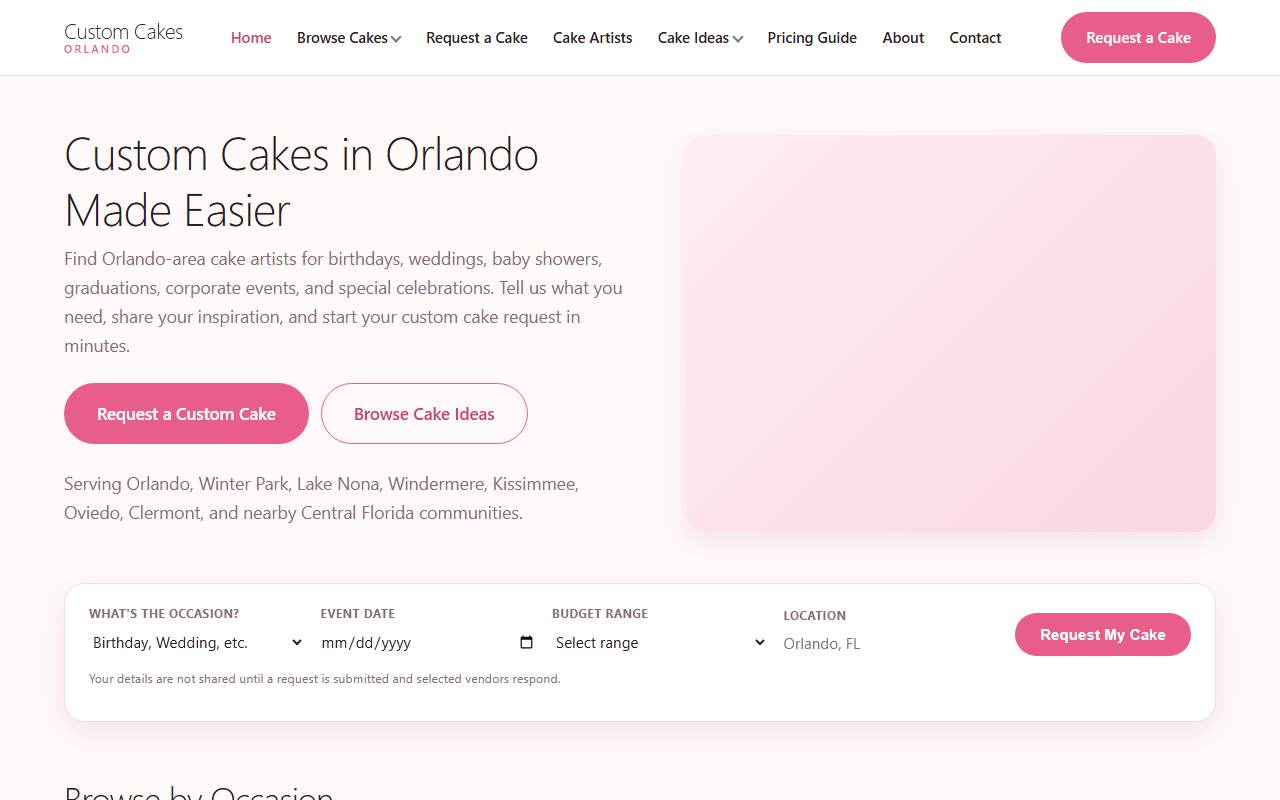 customcakesorlando.com homepage screenshot