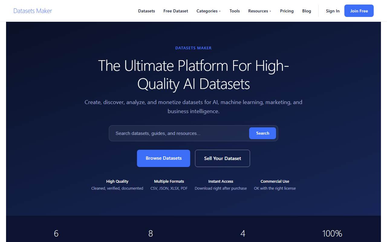 datasetsmaker.com homepage screenshot