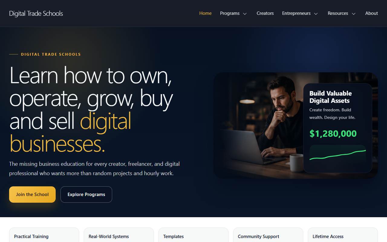 digitaltradeschools.com homepage screenshot
