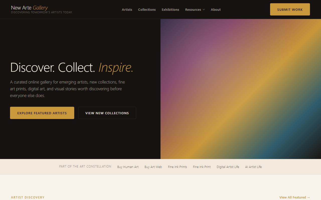 newartegallery.com homepage screenshot