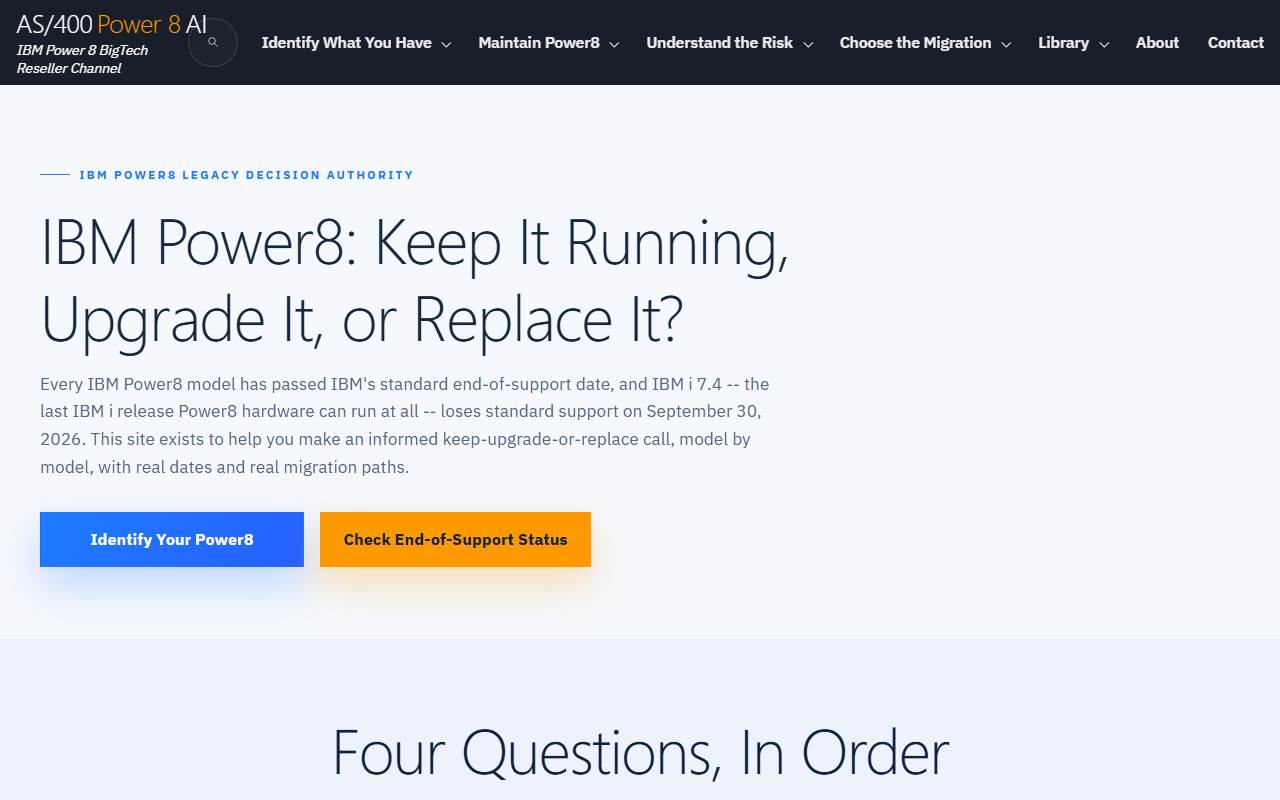 power8.as400system.com homepage screenshot