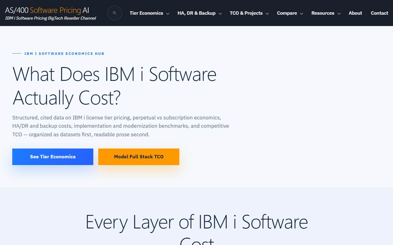 pricing.as400software.com homepage screenshot